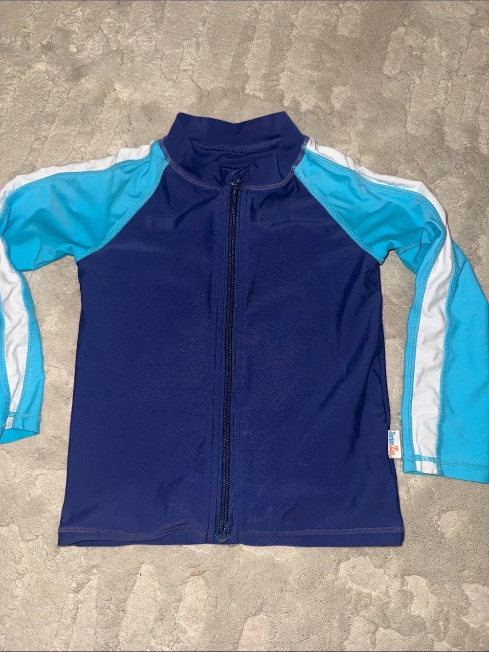 Girls Navy & Light Blue Zip-Front Rash Guard Swim Top